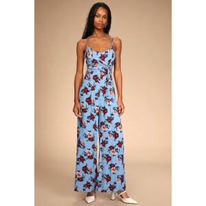 Never Worn
Lulu's Day In Paradise Floral Tie-front Jumpsuit Blue - Size XL